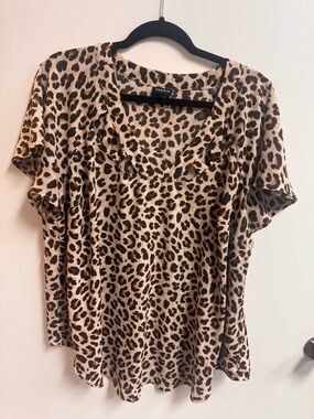 torrid Leopard Print Ruffle V-Neck Top in Beige and Brown